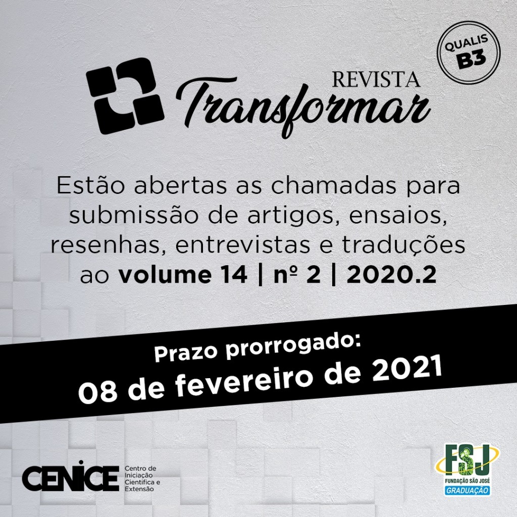 Edital Revista Transformar 2020/2 –  Prazo Prorrogado